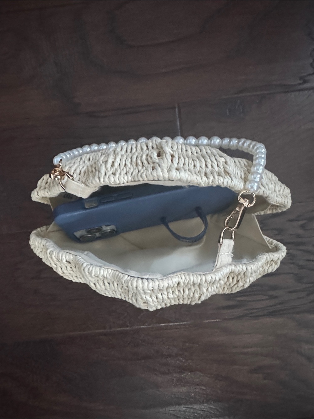 a new day Cream Raffia Shell Mini Bag with Pearl Handle - Picture 2 of 7